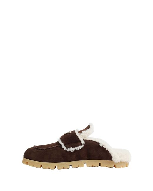 Prada Brown Suede And Shearling Mules