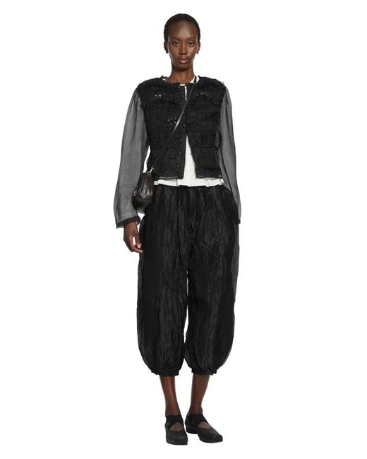 Renli Su Black Shirred Silk Twill And Organza Shirt
