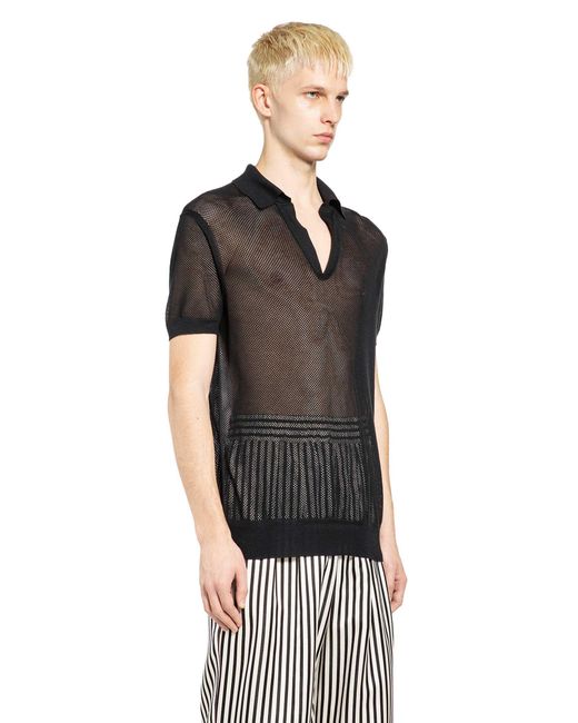 Tom Ford Black Cotton Silk Mesh Polo for men
