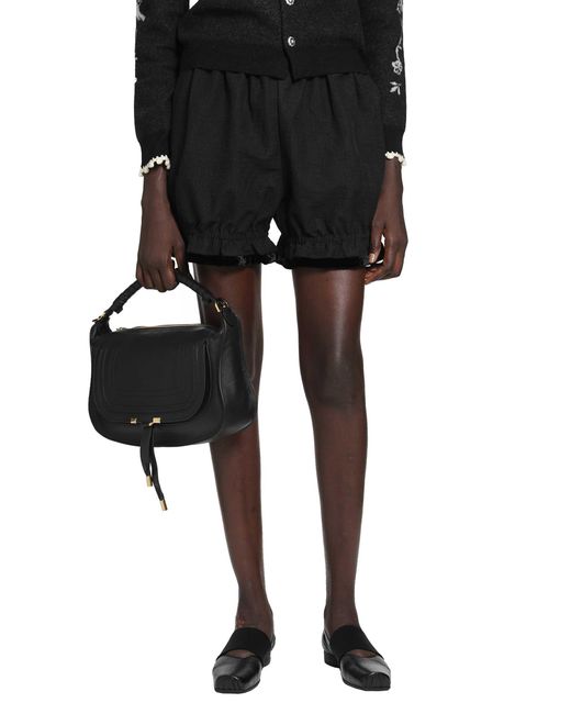 Renli Su Black Cotton Linen Balloon Shorts