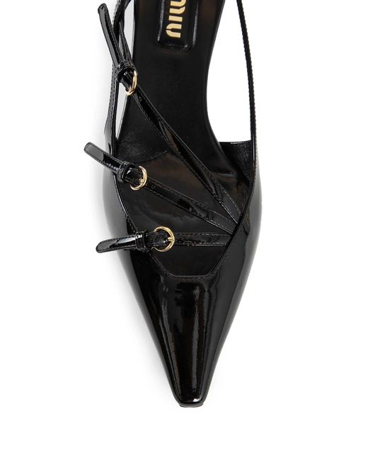 Miu Miu Black Patent Leather Slingbacks With Buckles