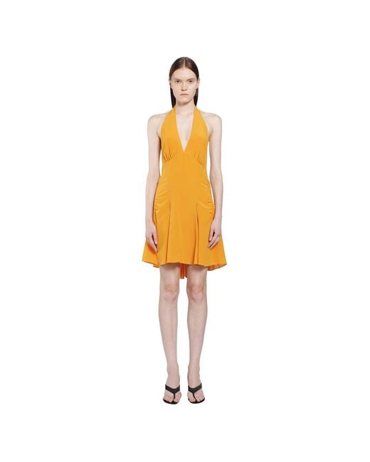 Saint Laurent Yellow Silk Crepe De Chine Halter Dress