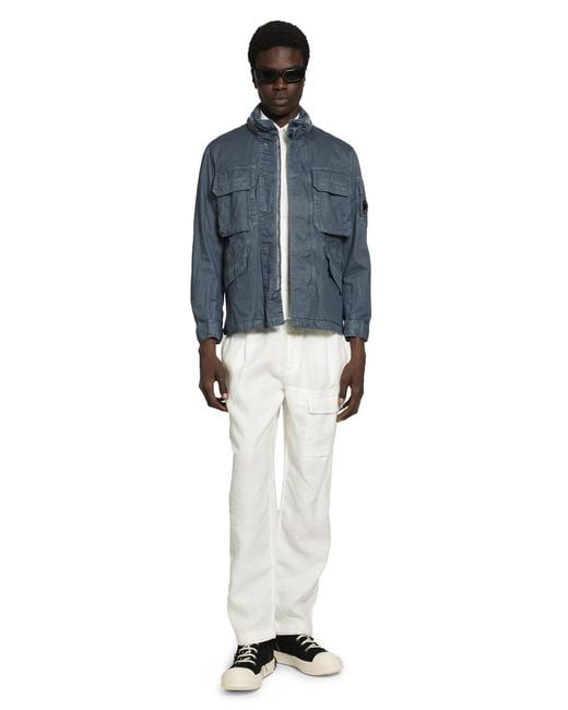 C P Company White Lightweight Linen Lens Shirt for men