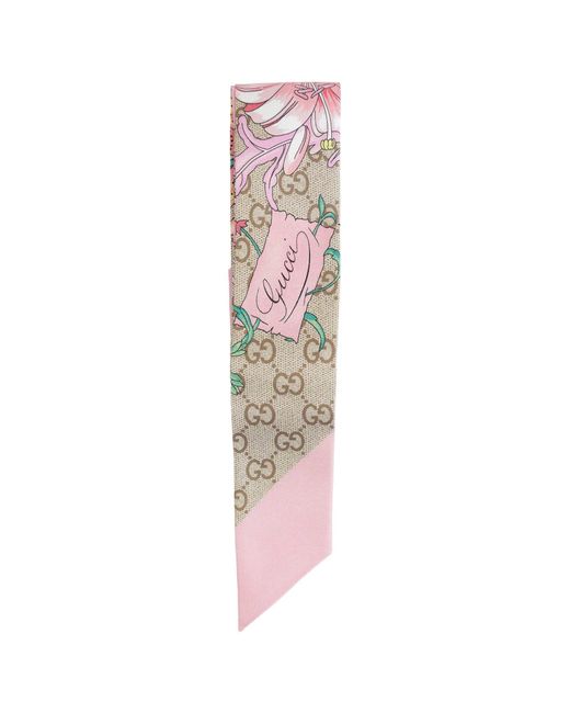 Gucci Pink Gg Flora Silk Scarf