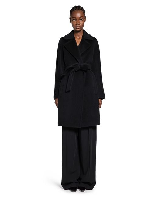 Max Mara Black Wool Beaver Cloth Robe Coat