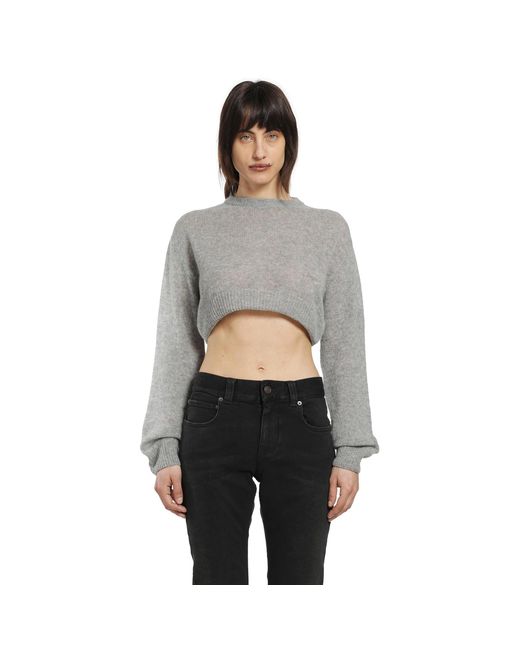 Balenciaga Gray Cropped Crewneck Sweater
