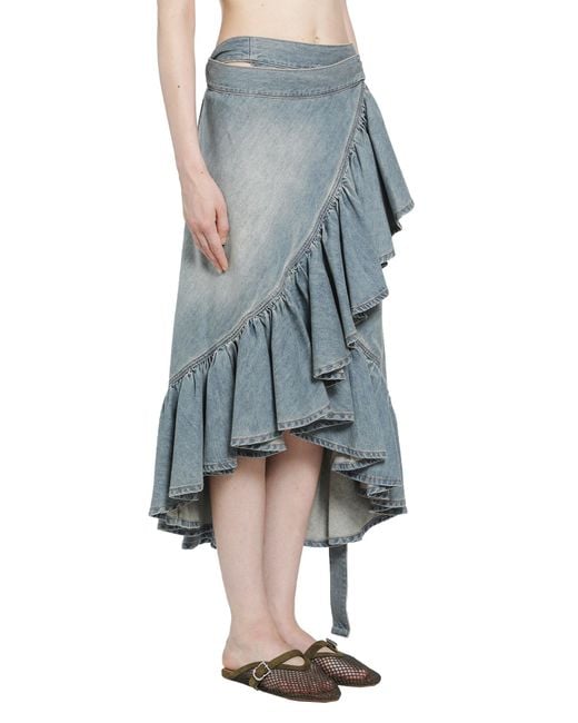 Alaïa Blue Denim Ruffle Skirt