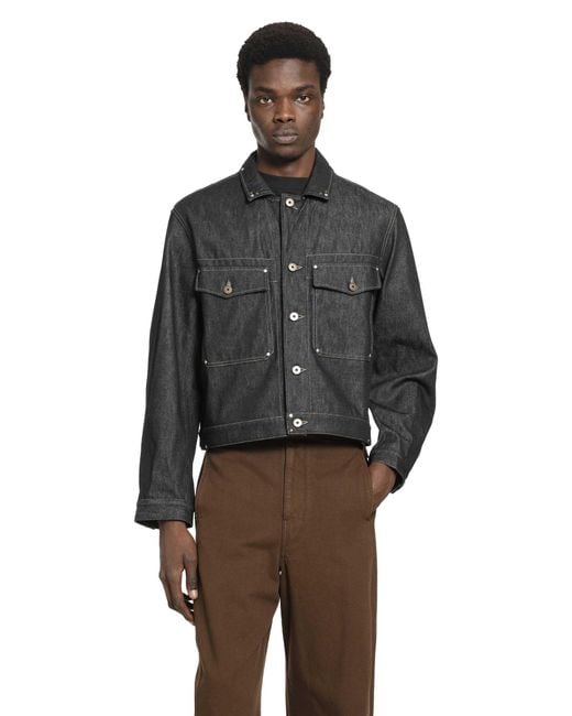 Lemaire Black Trucker Denim Jacket With Studs for men