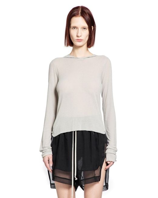 Rick Owens White Concordians Hooded Rib Ls T