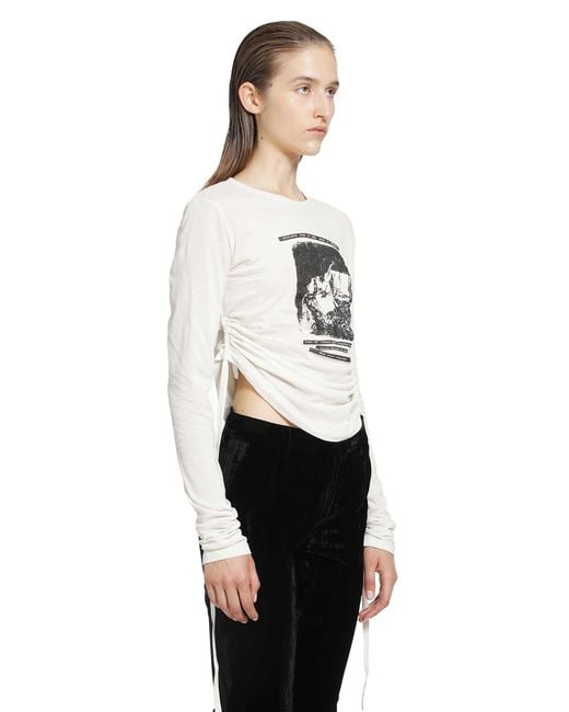 Ann Demeulemeester White Dot Wrinkled Cropped Long Sleeve Top