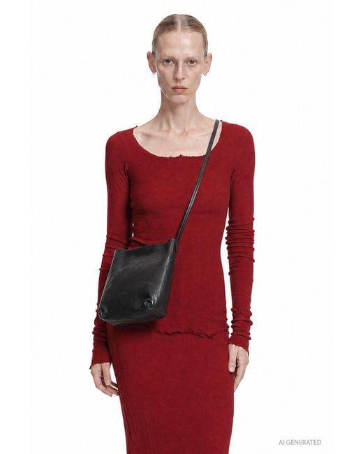 Marc Le Bihan Red Stretch Long Sleeve Corset Top