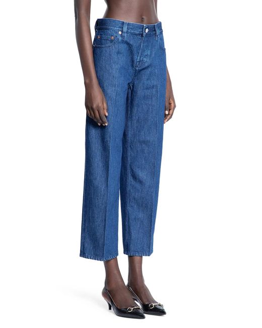 Gucci Blue Cropped Straight Leg 5 Pocket Jeans