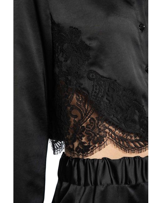 Versace Black Lace-Trim Satin Crop Shirt