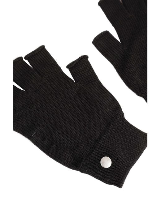 Rick Owens Black Fingerless Virgin Wool Gloves for men