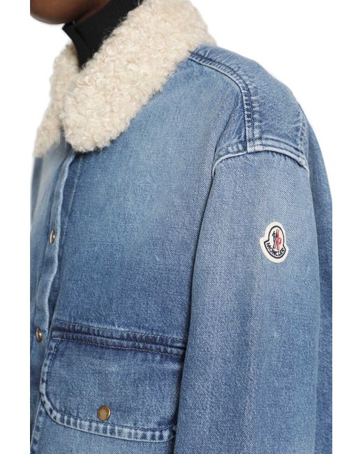 Moncler Blue Teddy Trim Denim Shirt Jacket