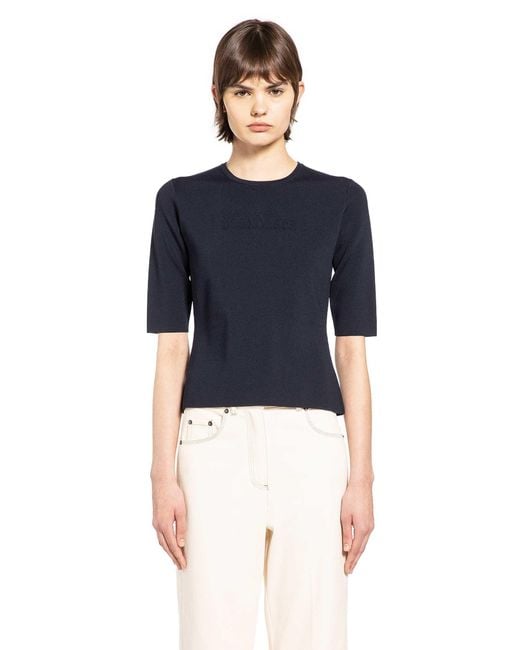 Max Mara Blue Viscose Nylon Short Sleeve Top