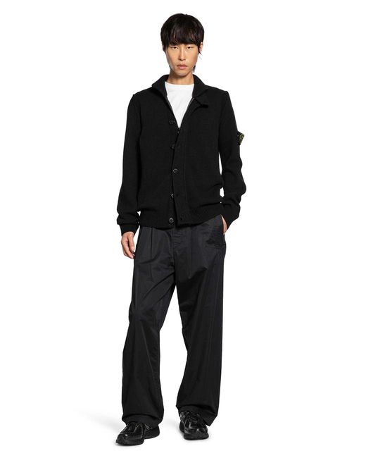 Stone Island Black High Neck Wool Blend Cardigan for men