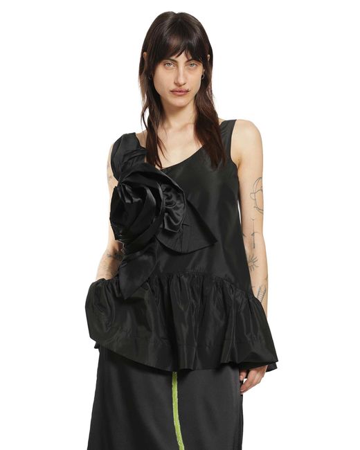 Simone Rocha Black Pressed Rosette Tilted Neck Peplum Top