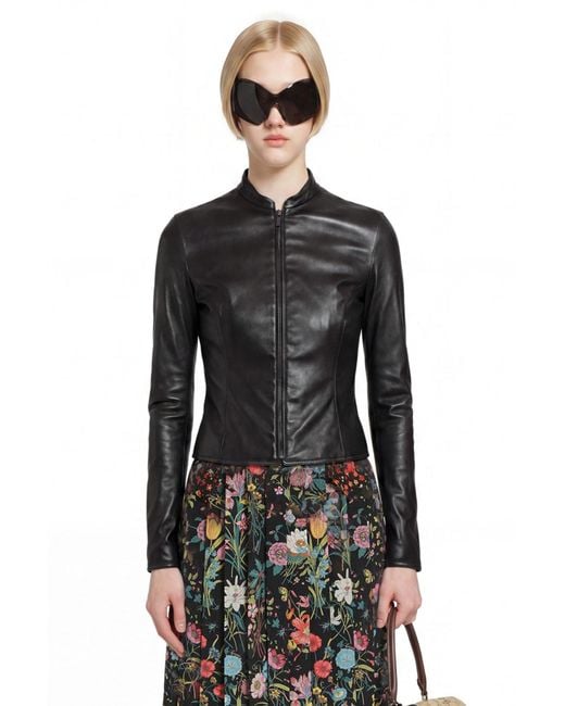 Gucci Black Light Stretch Leather Zip Jacket