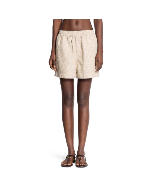 Fendi Natural Ff Chambray Denim Shorts