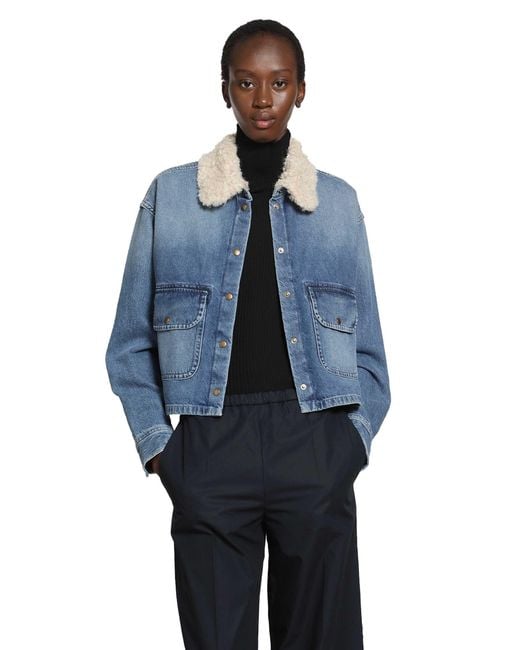 Moncler Blue Teddy Trim Denim Shirt Jacket