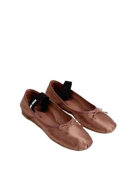 Miu Miu Brown Satin Ballerinas