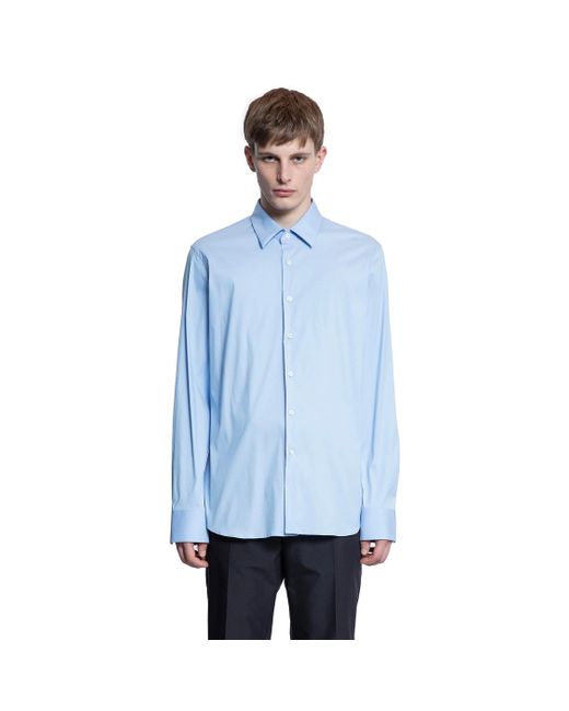 Prada Blue Stretch Cotton Shirt for men