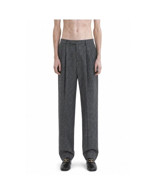 Valentino Gray Boutonné Wool Trousers for men