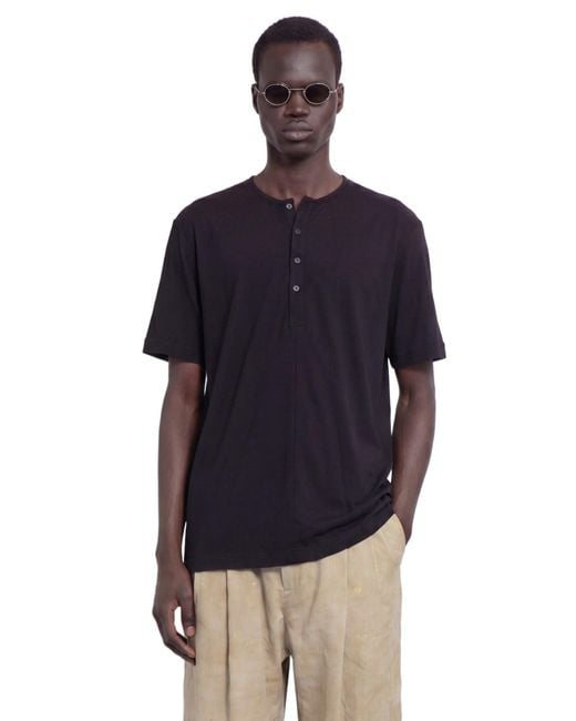 Ziggy Chen Black Henley Neck Gathered T-Shirt for men