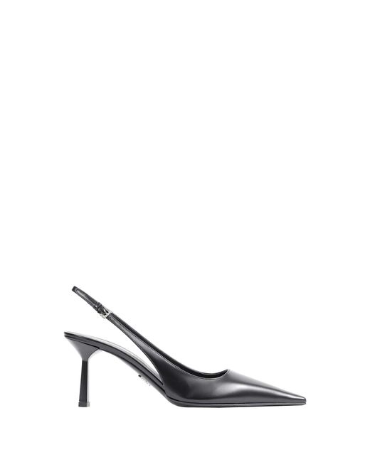 Prada Black Brushed Leather Slingback Pumps