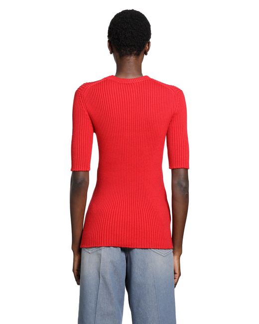 Prada Red Rib-Knit Crewneck Top