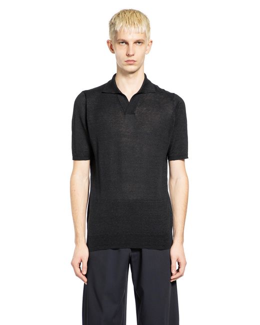 Lardini Black Cotton Linen Knit Polo for men