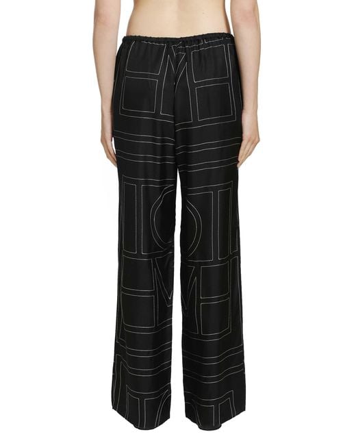 Totême  Black Monogram Silk Pj Bottoms