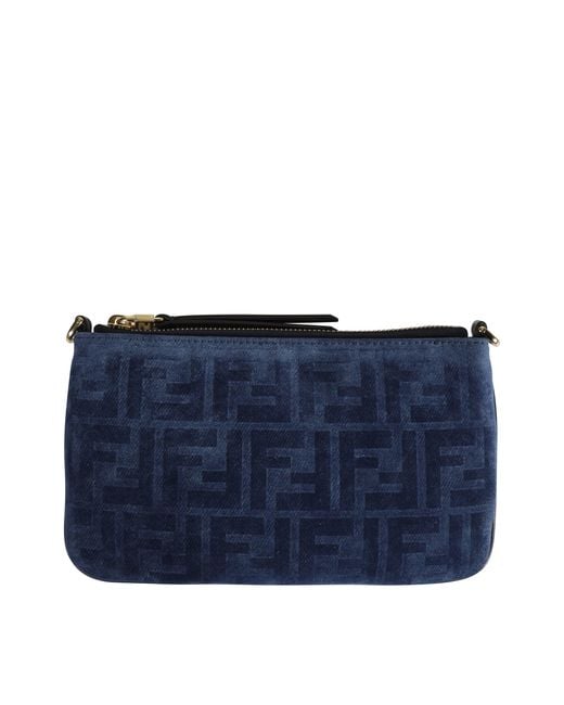 Fendi Blue Flat Baguette Pouch