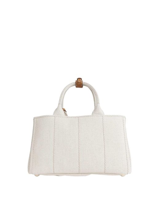 Prada White Jardinière Large Linen Blend Handbag