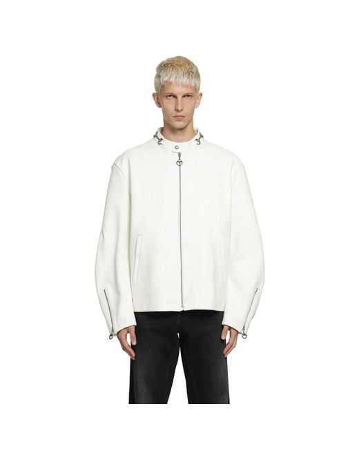 Gucci White Leather Horsebit Biker Jacket for men