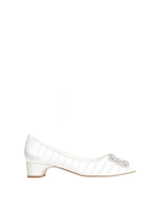 Manolo Blahnik White Hangisi Bar Pumps