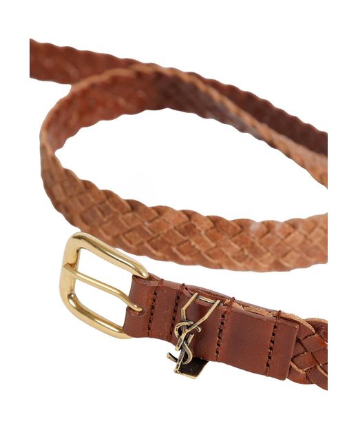 Saint Laurent Brown Cassandre Rectangular Buckle Belt for men