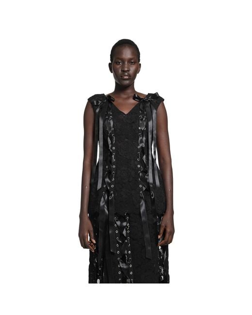 Simone Rocha Black Unraveling Ribbon Portrait Top