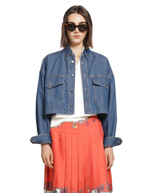 Versace Blue Chambray Denim Crop Shirt