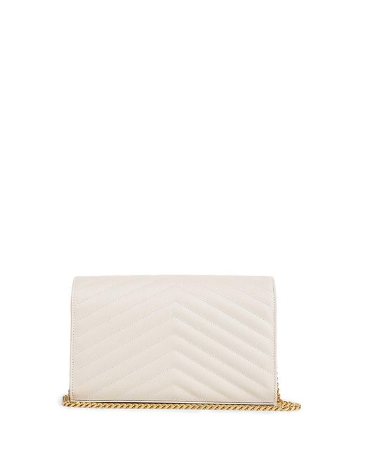 Saint Laurent White Cassandre Matelassé Chain Wallet