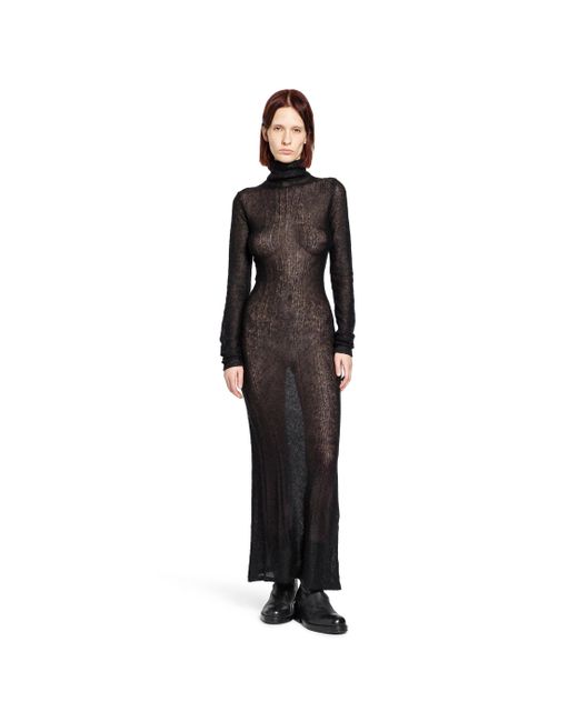 Yehuafan Black Mohair Turtleneck Dress