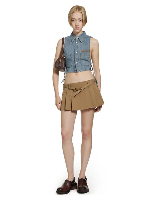 Miu Miu Natural Pleated Cotton Poplin Mini Skirt