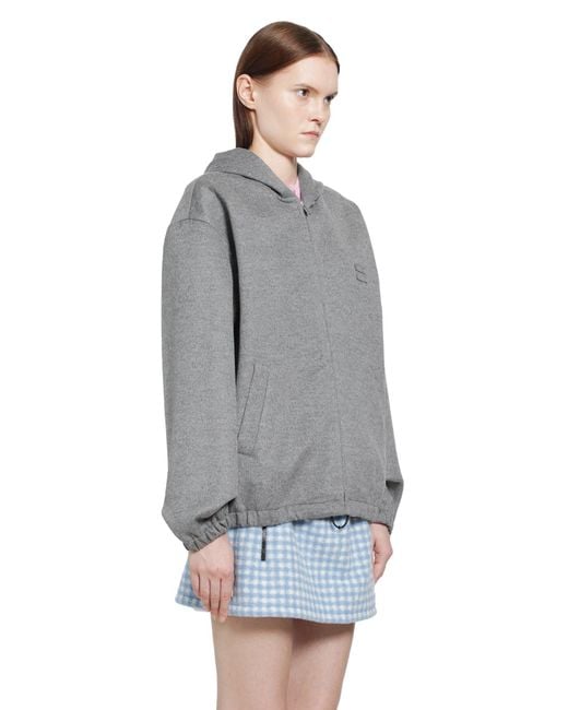 Miu Miu Gray Cashmere Wool Zip-Up Hoodie