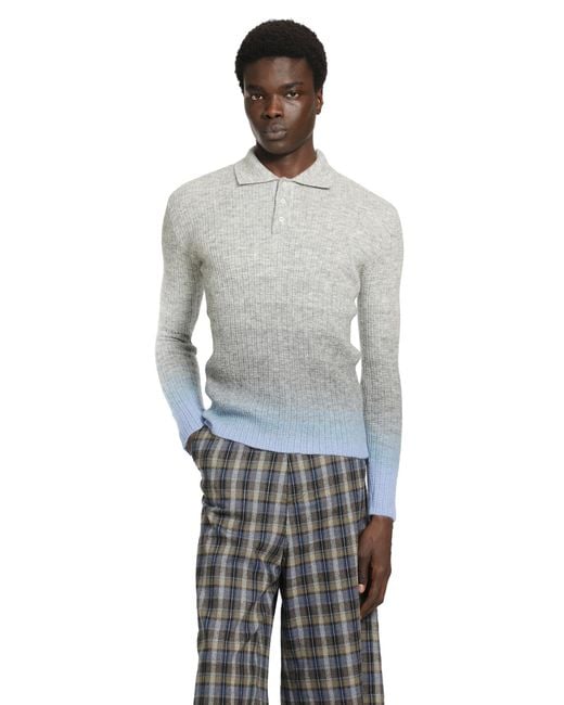 ERL Gray Thin Gradient Knit Polo for men