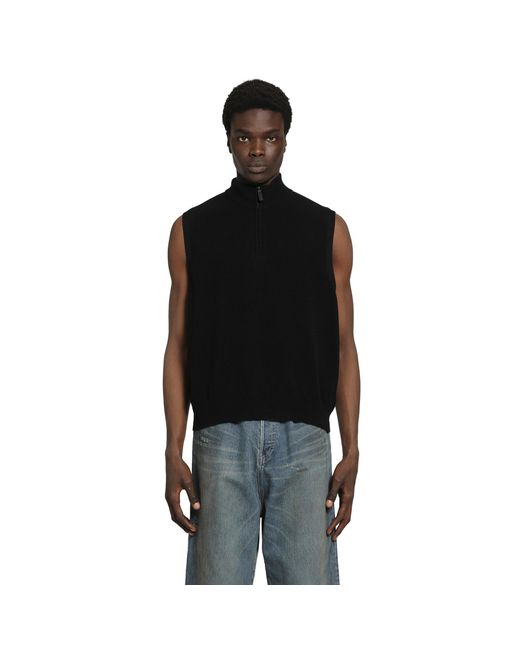 Ssstein Black Extra Fine Wool Knit Half Zip Vest for men