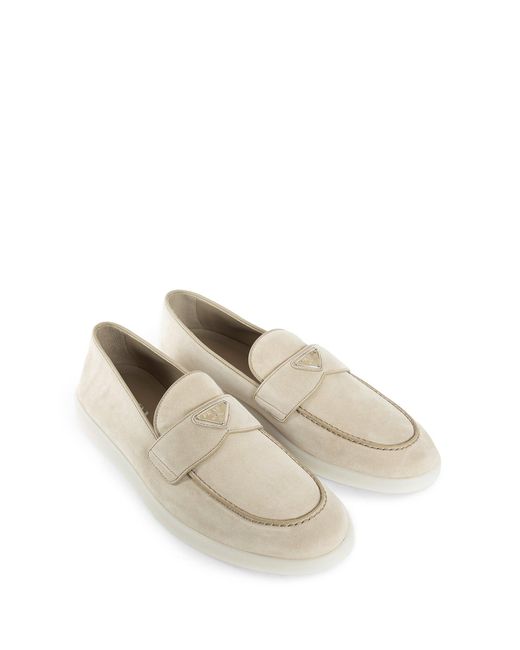 Prada White Saint-Tropez Suede Loafers for men