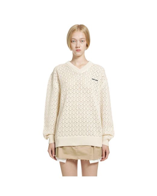 Miu Miu Natural Cotton V-Neck Sweater