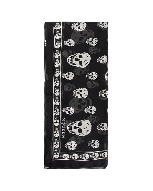 McQueen Black Silk Skull Scarf