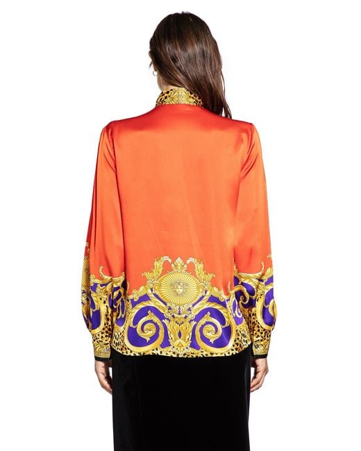 Versace Black Cheetah Barocco Silk Lavallière Shirt
